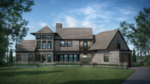 A render of the front view of the Elk Lake Coastal Shingle House